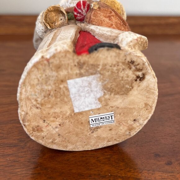 Midwest Woodland Santa Figurine St. Nick Cream Coat w/ Tree on Back Toys Resin - Picture 9 of 10